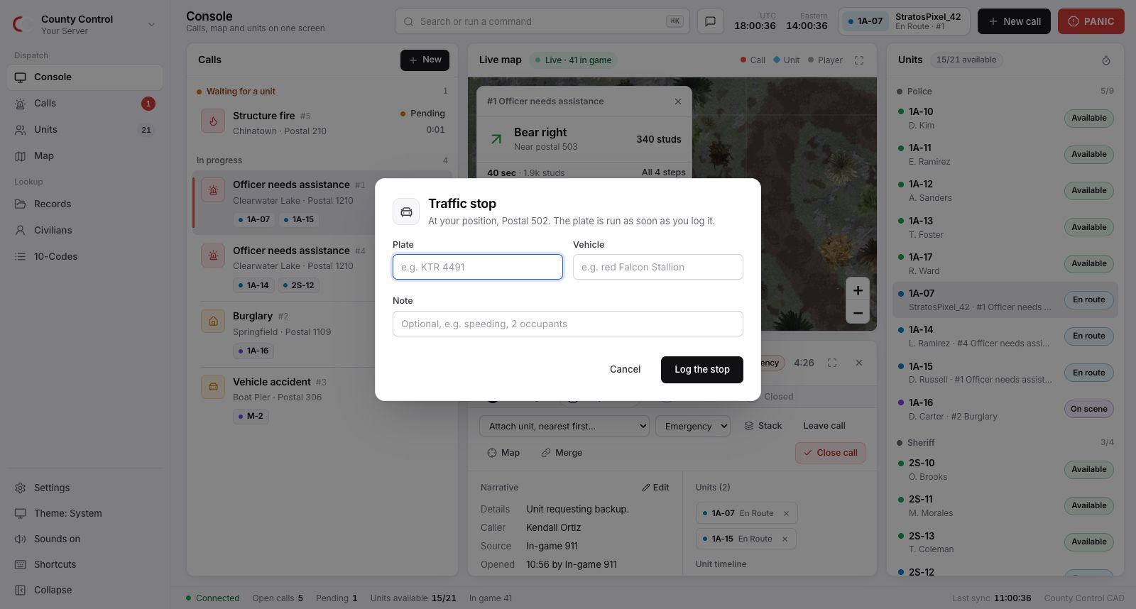 The traffic stop dialog
